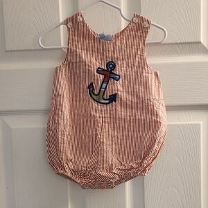 Little English Red and White Striped Romper